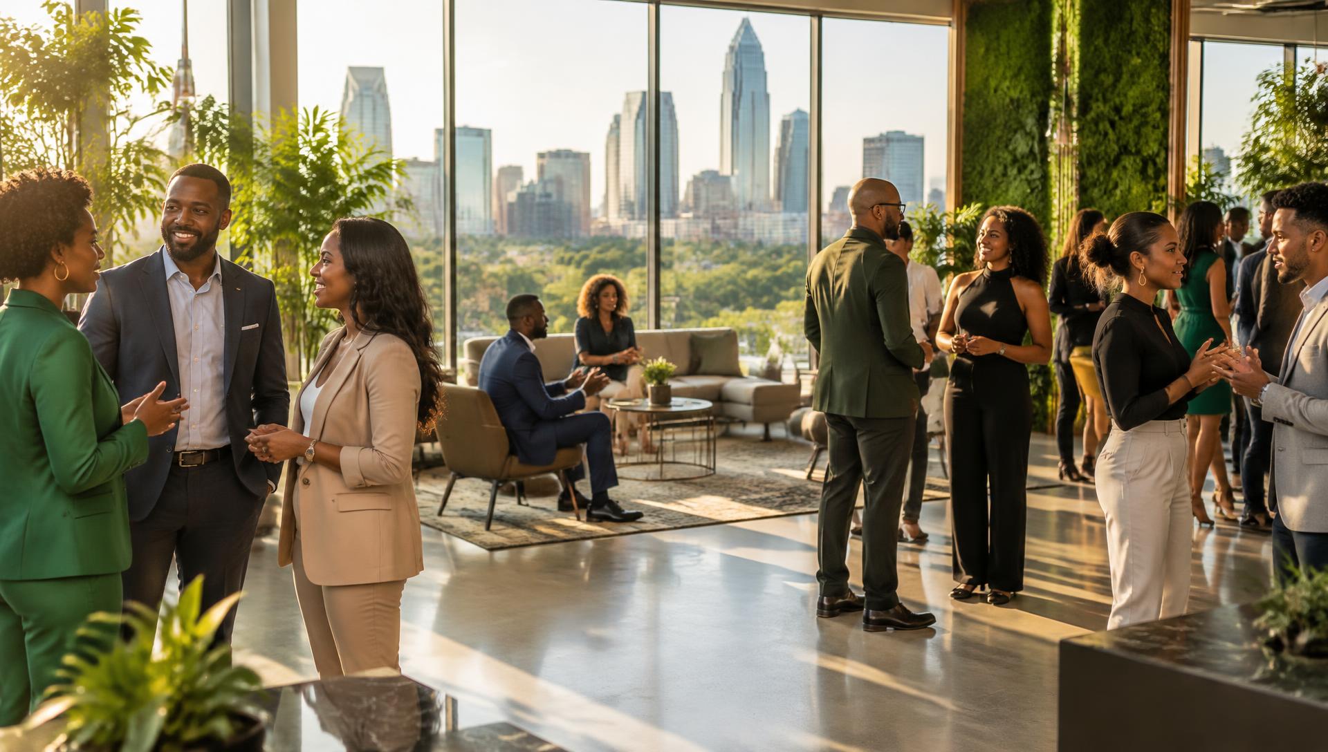 Business owners networking at a Charlotte event